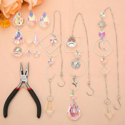 HYBEADS 200 Pcs DIY Suncatcher Making Kits for Adults Crystal Sun Catchers Crafts with Hooks Chains Pendants Rainbow Maker for Window Hanging Prism Indoor Outdoor Garden Xmas Wedding Party Decor in Saudi Arabia