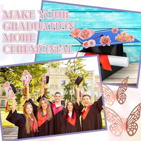 ZYNERY Graduation Cap Decorations Kit Grad Cap Topper Decor Includes Glitter Paper 3D Butterfly Faux Flower Letters Stickers, Cap Decorations for DIY Graduation Cap Topper (Pink) in Kuwait