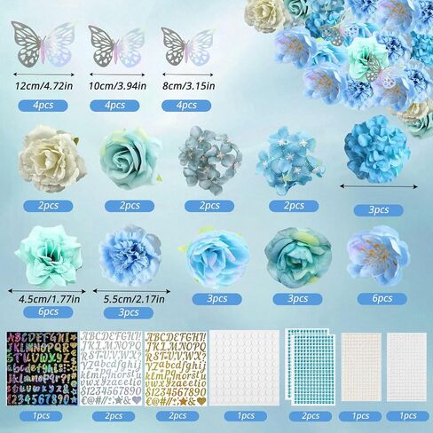 60 PCS Cap Cap Decorations 2025Graduation Cap Decorations Kit 3Dbutterfly ملصقات التخرج Cap Flowers DIY Cap Cap Decorations Party (Blue) in Kuwait