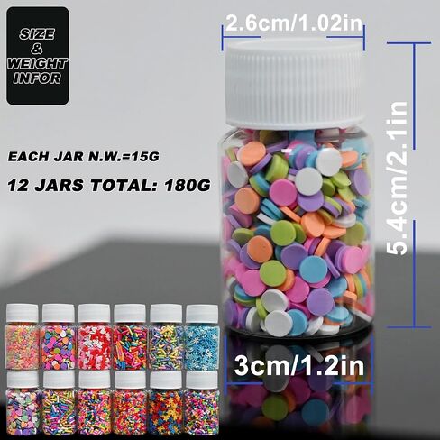 LIKETURE Fake Sprinkles 180G Non-edible Polymer Clay Sprinkles Fake Candy Sprinkles Slime Sprinkles Faux Sprinkles for Resin Slime Add Ins Plastic Sprinkle Nail Art Shaker Card Filler (Multicolor) in Kuwait