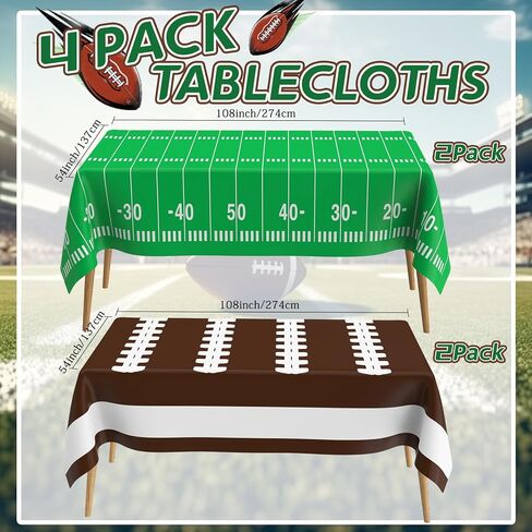 2 Pack Football Tablecloth 108 X 54Inch Disposable Plastic Football Table Cloth Tailgates Tablecloth Set Football Party Decorations Football Table Cover Football Table Decorations for Birthday Games in Saudi Arabia