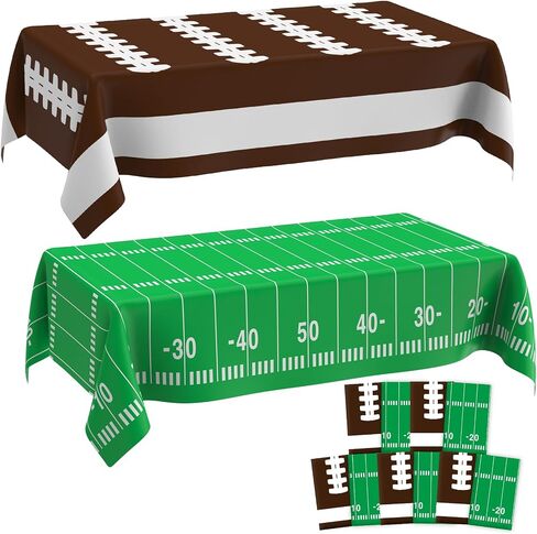 2 Pack Football Tablecloth 108 X 54Inch Disposable Plastic Football Table Cloth Tailgates Tablecloth Set Football Party Decorations Football Table Cover Football Table Decorations for Birthday Games in Saudi Arabia