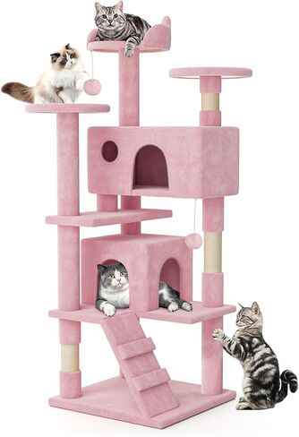 MoNiBloom Cat Tree, 54 Inch Cat Tree Tower with 2 Cat Condo, Cat Tower with Scratching Post, Cat Climbing Tower, Cat Tree for Indoor Cats, Beige in Kuwait