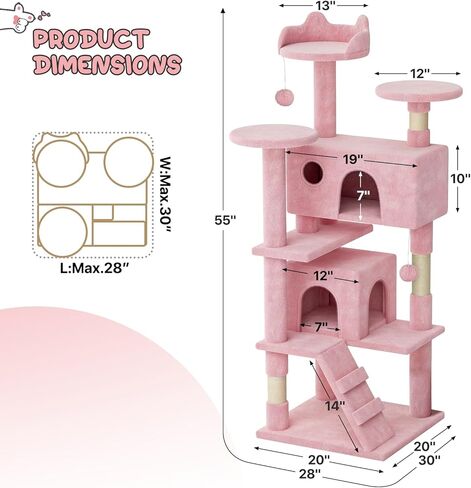 MoNiBloom Cat Tree, 54 Inch Cat Tree Tower with 2 Cat Condo, Cat Tower with Scratching Post, Cat Climbing Tower, Cat Tree for Indoor Cats, Beige in Kuwait