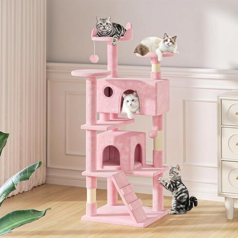 MoNiBloom Cat Tree, 54 Inch Cat Tree Tower with 2 Cat Condo, Cat Tower with Scratching Post, Cat Climbing Tower, Cat Tree for Indoor Cats, Beige in Kuwait