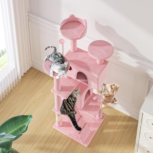 MoNiBloom Cat Tree, 54 Inch Cat Tree Tower with 2 Cat Condo, Cat Tower with Scratching Post, Cat Climbing Tower, Cat Tree for Indoor Cats, Beige in Kuwait