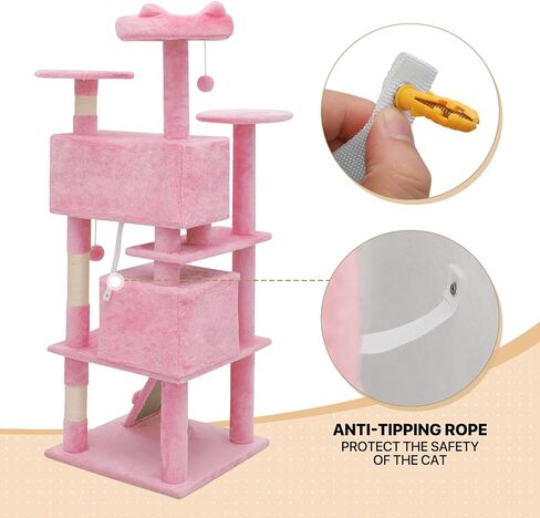 MoNiBloom Cat Tree, 54 Inch Cat Tree Tower with 2 Cat Condo, Cat Tower with Scratching Post, Cat Climbing Tower, Cat Tree for Indoor Cats, Beige in Kuwait