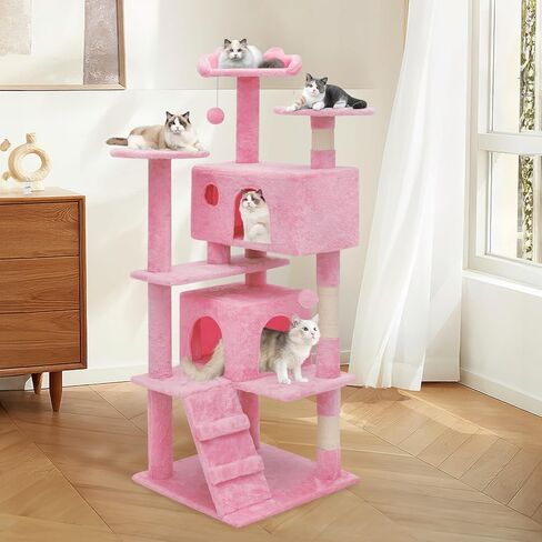 MoNiBloom Cat Tree, 54 Inch Cat Tree Tower with 2 Cat Condo, Cat Tower with Scratching Post, Cat Climbing Tower, Cat Tree for Indoor Cats, Beige in Kuwait