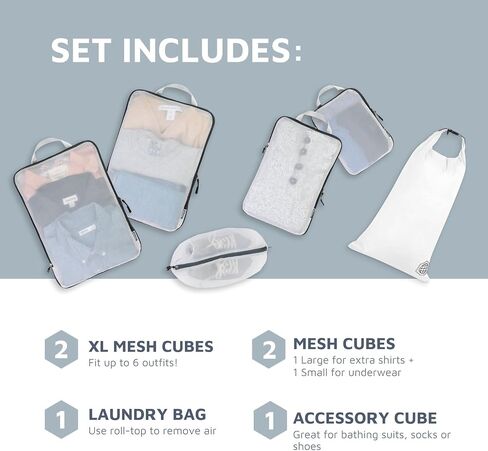 Large Packing Cube Set with See Through Mesh- Compression Packing Cubes Travel Organizers by TRIPPED Travel Gear in Kuwait