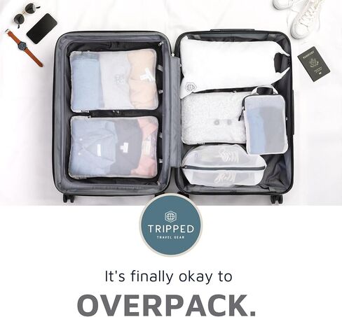 Large Packing Cube Set with See Through Mesh- Compression Packing Cubes Travel Organizers by TRIPPED Travel Gear in Kuwait