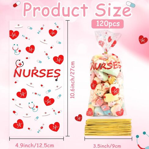 Nurse Gift Bag, Nurses Week Gifts, 60 PCS Nursing Cellophane Treat Bags, Clear Nurses Candy Goodie Cookie Bags with Twist Ties for National Nurse Day Nursing Graduation Congrats Party Favors Supplies in Kuwait
