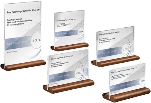2 Pack Acrylic Label Holder Price Tag Displays Sign Holder Data Card Holder Wood Base Table Top Sign Stand (Walnut 90*55mm/3.54x2.17 inches) in Saudi Arabia