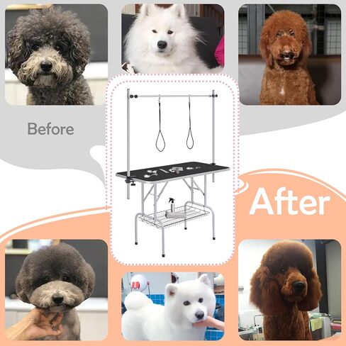 Yaheetech 46'' Pet Grooming Table for Large Dogs Adjustable Height Portable Trimming Table Drying Table w/Arm/Noose/Mesh Tray Maximum Capacity Up to 265Lb, Black in Saudi Arabia