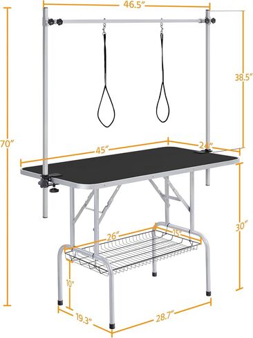 Yaheetech 46'' Pet Grooming Table for Large Dogs Adjustable Height Portable Trimming Table Drying Table w/Arm/Noose/Mesh Tray Maximum Capacity Up to 265Lb, Black in Saudi Arabia