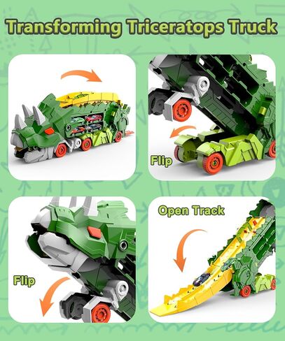 Dinosaur Truck Toys for Kids, Transforms into Triceratops with Race Track Set, Ultimate City Dinosaur Transporter Hauler with 4 Cars, Birthday Gifts Toys for Boys 3 4 5 6 7 8 Years Old Blue in Saudi Arabia