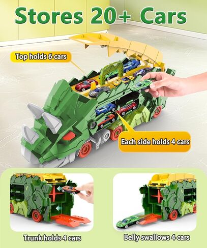 Dinosaur Truck Toys for Kids, Transforms into Triceratops with Race Track Set, Ultimate City Dinosaur Transporter Hauler with 4 Cars, Birthday Gifts Toys for Boys 3 4 5 6 7 8 Years Old Blue in Saudi Arabia
