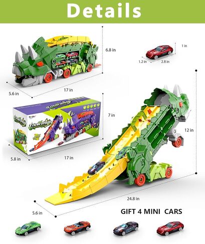 Dinosaur Truck Toys for Kids, Transforms into Triceratops with Race Track Set, Ultimate City Dinosaur Transporter Hauler with 4 Cars, Birthday Gifts Toys for Boys 3 4 5 6 7 8 Years Old Blue in Saudi Arabia