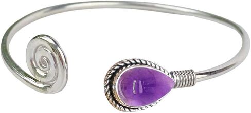 Natural Gemstone Bangle For Women 7x10 Mm Pear Shape Gemstone Silver Overlay Handmade Cuff Bangle Jewelry Women's Day Gift For Mom Wife Sister Her By Samadorne (amethyst) in Saudi Arabia