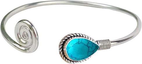 Natural Gemstone Bangle For Women 7x10 Mm Pear Shape Gemstone Silver Overlay Handmade Cuff Bangle Jewelry Women's Day Gift For Mom Wife Sister Her By Samadorne (amethyst) in Saudi Arabia