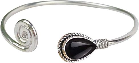 Natural Gemstone Bangle For Women 7x10 Mm Pear Shape Gemstone Silver Overlay Handmade Cuff Bangle Jewelry Women's Day Gift For Mom Wife Sister Her By Samadorne (amethyst) in Saudi Arabia