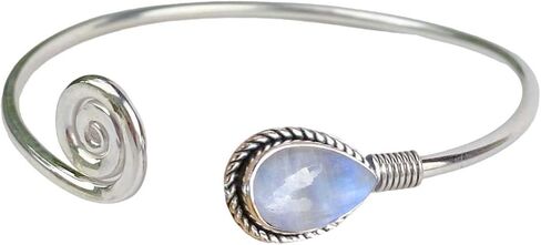 Natural Gemstone Bangle For Women 7x10 Mm Pear Shape Gemstone Silver Overlay Handmade Cuff Bangle Jewelry Women's Day Gift For Mom Wife Sister Her By Samadorne (amethyst) in Saudi Arabia