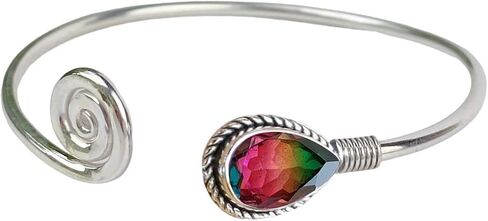 Natural Gemstone Bangle For Women 7x10 Mm Pear Shape Gemstone Silver Overlay Handmade Cuff Bangle Jewelry Women's Day Gift For Mom Wife Sister Her By Samadorne (amethyst) in Saudi Arabia