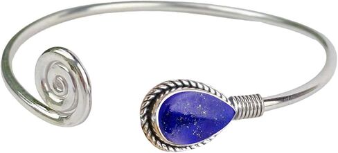 Natural Gemstone Bangle For Women 7x10 Mm Pear Shape Gemstone Silver Overlay Handmade Cuff Bangle Jewelry Women's Day Gift For Mom Wife Sister Her By Samadorne (amethyst) in Saudi Arabia