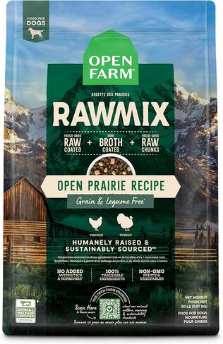 Open Farm RawMix Grain-Free Front Range Recipe for Dogs, Includes Kibble, Bone Broth, and Freeze Dried Raw, Inspired by The Wild, Humanely Raised Protein and Non-GMO Fruits and Veggies, 20 lb in Kuwait