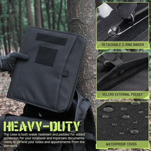 محفظة دفاتر تكتيكية محفظة بادوفوفيو رنين مع Zipper Army Military Bookner يحتوي على 25 ورقة ورقة A4 و Binder 3 حلقة القابلة للانفصال حقيبة المقبض متعددة التخزينات القابلة للفصل للعمل الخارجي in Saudi Arabia