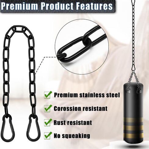 2 Pack Hanging Swing Chain with 4 Carabiners 25.6in, 660LB Capacity Heavy Duty Hammock Hardware Kit for Punching Bags, Swing Chairs, Indoor & Outdoor Gym (Black) in Kuwait