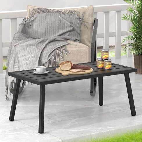 C-Hopetree Small Metal Outdoor Coffee Side Table for Outside Patio, Rectangle, Black in Saudi Arabia