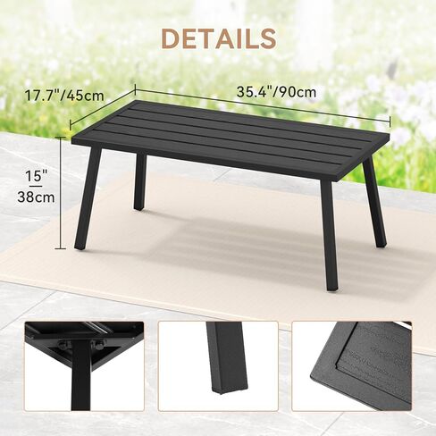 C-Hopetree Small Metal Outdoor Coffee Side Table for Outside Patio, Rectangle, Black in Saudi Arabia