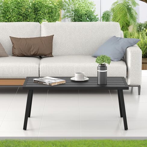 C-Hopetree Small Metal Outdoor Coffee Side Table for Outside Patio, Rectangle, Black in Saudi Arabia