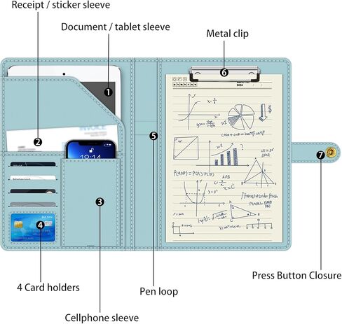 BVYA Padfolio Portfolio Case with Snap Closure, Conference Folder Executive Business Padfolio with Document Sleeve,Letter/A4 Size Clipboard,Business Card Holders, Cell Phone Holder in Kuwait