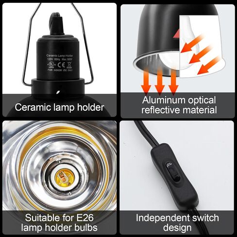 Reptile Light Fixture with Dimming Switch and Timer, 5.5 Inch Deep Dome Reptile Heat Lamp Fixture, Reptile Lamp Fixture Cap for UVB Bulb Basking Heat Bulb for Reptile Glass Terrariums, 2PCS in Saudi Arabia