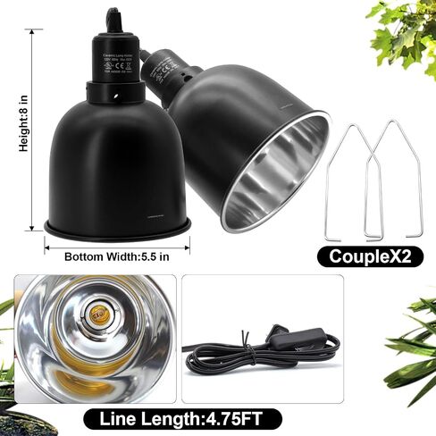 Reptile Light Fixture with Dimming Switch and Timer, 5.5 Inch Deep Dome Reptile Heat Lamp Fixture, Reptile Lamp Fixture Cap for UVB Bulb Basking Heat Bulb for Reptile Glass Terrariums, 2PCS in Saudi Arabia