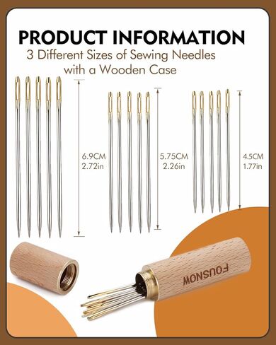 FOUSNOW 36 Pcs Heavy Duty Sewing Needles Kit, Curved Sewing Needles for Hand Sewing, Leather Sewing Needles with Wooden Sewing Needles Cushion, Needle Case for Leather Upholstery Repair Sewing in Saudi Arabia