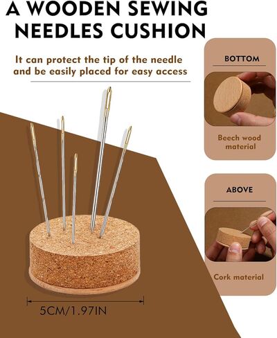 FOUSNOW 36 Pcs Heavy Duty Sewing Needles Kit, Curved Sewing Needles for Hand Sewing, Leather Sewing Needles with Wooden Sewing Needles Cushion, Needle Case for Leather Upholstery Repair Sewing in Saudi Arabia