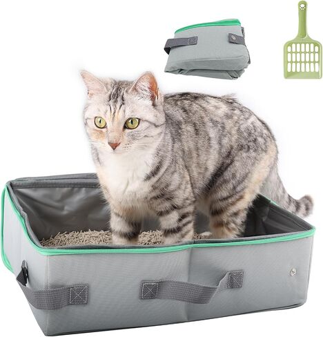 Travel Litter Box for Cats, Portable Collapsible with Lid, Leak-Proof, Odor Control, Easy Cleaning, in Hotels, Camping, Road & Air Trips, Grey, M in Kuwait