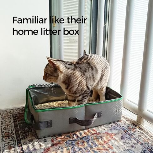 Travel Litter Box for Cats, Portable Collapsible with Lid, Leak-Proof, Odor Control, Easy Cleaning, in Hotels, Camping, Road & Air Trips, Grey, M in Kuwait