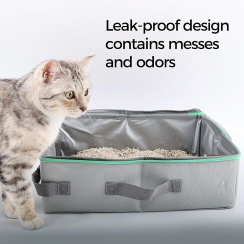 Travel Litter Box for Cats, Portable Collapsible with Lid, Leak-Proof, Odor Control, Easy Cleaning, in Hotels, Camping, Road & Air Trips, Grey, M in Kuwait