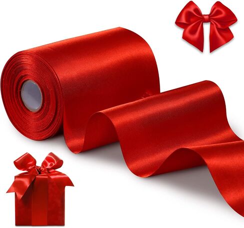 FAKILO Red Satin Ribbon 4 Inch x 22 yd Wide for Grand Opening Business Cuttings Ceremony Bow Christmas Festival Decor in Kuwait