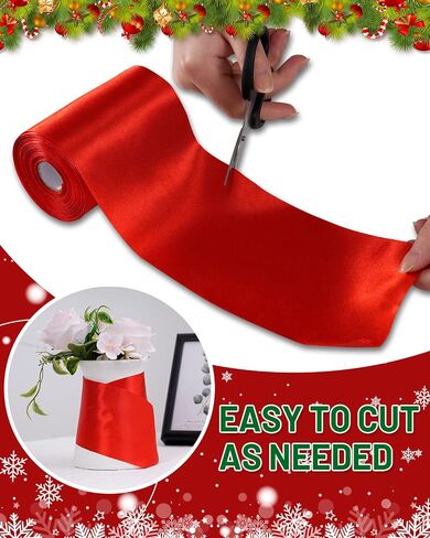 FAKILO Red Satin Ribbon 4 Inch x 22 yd Wide for Grand Opening Business Cuttings Ceremony Bow Christmas Festival Decor in Kuwait