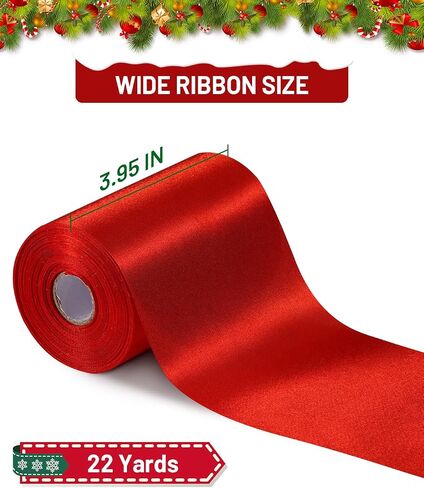 FAKILO Red Satin Ribbon 4 Inch x 22 yd Wide for Grand Opening Business Cuttings Ceremony Bow Christmas Festival Decor in Kuwait