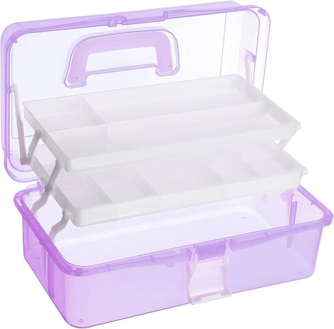 PATIKIL 12" Three-Layer Art Storage Box, Multifunctional Portable Tool Case Holder Container Organizer with Handle for Art Craft Cosmetic Home Travel, Purple in Saudi Arabia