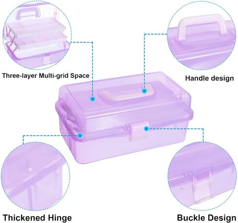 PATIKIL 12" Three-Layer Art Storage Box, Multifunctional Portable Tool Case Holder Container Organizer with Handle for Art Craft Cosmetic Home Travel, Purple in Saudi Arabia
