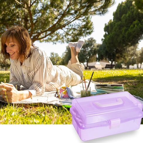PATIKIL 12" Three-Layer Art Storage Box, Multifunctional Portable Tool Case Holder Container Organizer with Handle for Art Craft Cosmetic Home Travel, Purple in Saudi Arabia