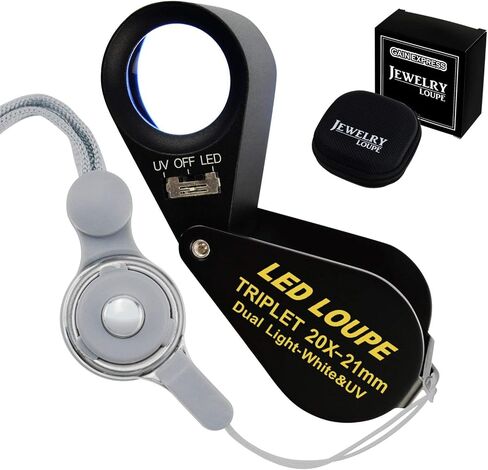مجوهرات مجوهرات مضيئة Loupe Machifier ، مكبّر للمجوهرات القابلة للطي مع 6 مصابيح LED و UV ، Hastings Triplet Loupe 10x للأحجار الكريمة ، المجوهرات ، العملات المعدنية ، الختم ، إلخ. in Kuwait