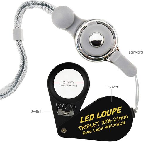 مجوهرات مجوهرات مضيئة Loupe Machifier ، مكبّر للمجوهرات القابلة للطي مع 6 مصابيح LED و UV ، Hastings Triplet Loupe 10x للأحجار الكريمة ، المجوهرات ، العملات المعدنية ، الختم ، إلخ. in Kuwait