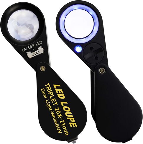 مجوهرات مجوهرات مضيئة Loupe Machifier ، مكبّر للمجوهرات القابلة للطي مع 6 مصابيح LED و UV ، Hastings Triplet Loupe 10x للأحجار الكريمة ، المجوهرات ، العملات المعدنية ، الختم ، إلخ. in Kuwait